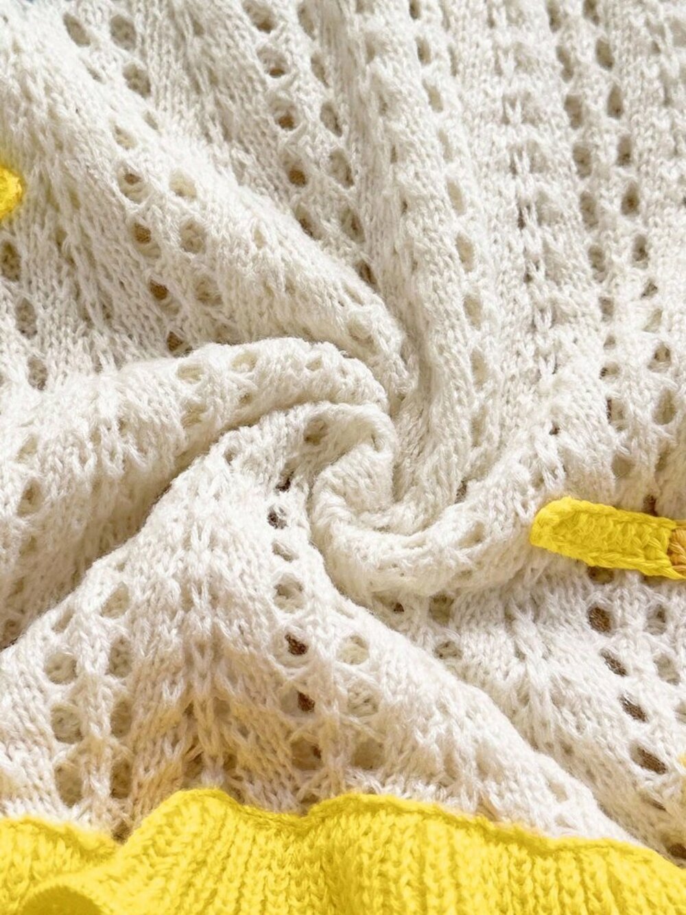 Yellow Casual Women's Cute Starfish Decor crochet Knit mini Dress - Picture 6 of 7
